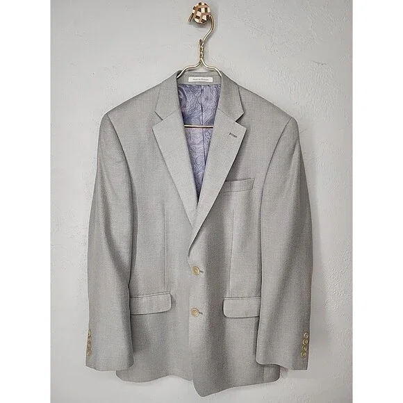 Chaps 40R | Solid Light Gray Sport Coat Blazer Jacket Minimalist Modern Dapper - Picture 2 of 8